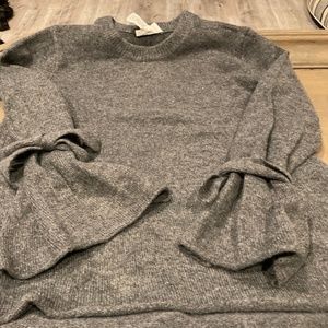 Long gray sweater  great unique sleeves bell sleeve with tie